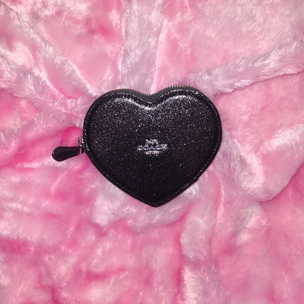 Coach Glittery Black Heart Coin Pouch